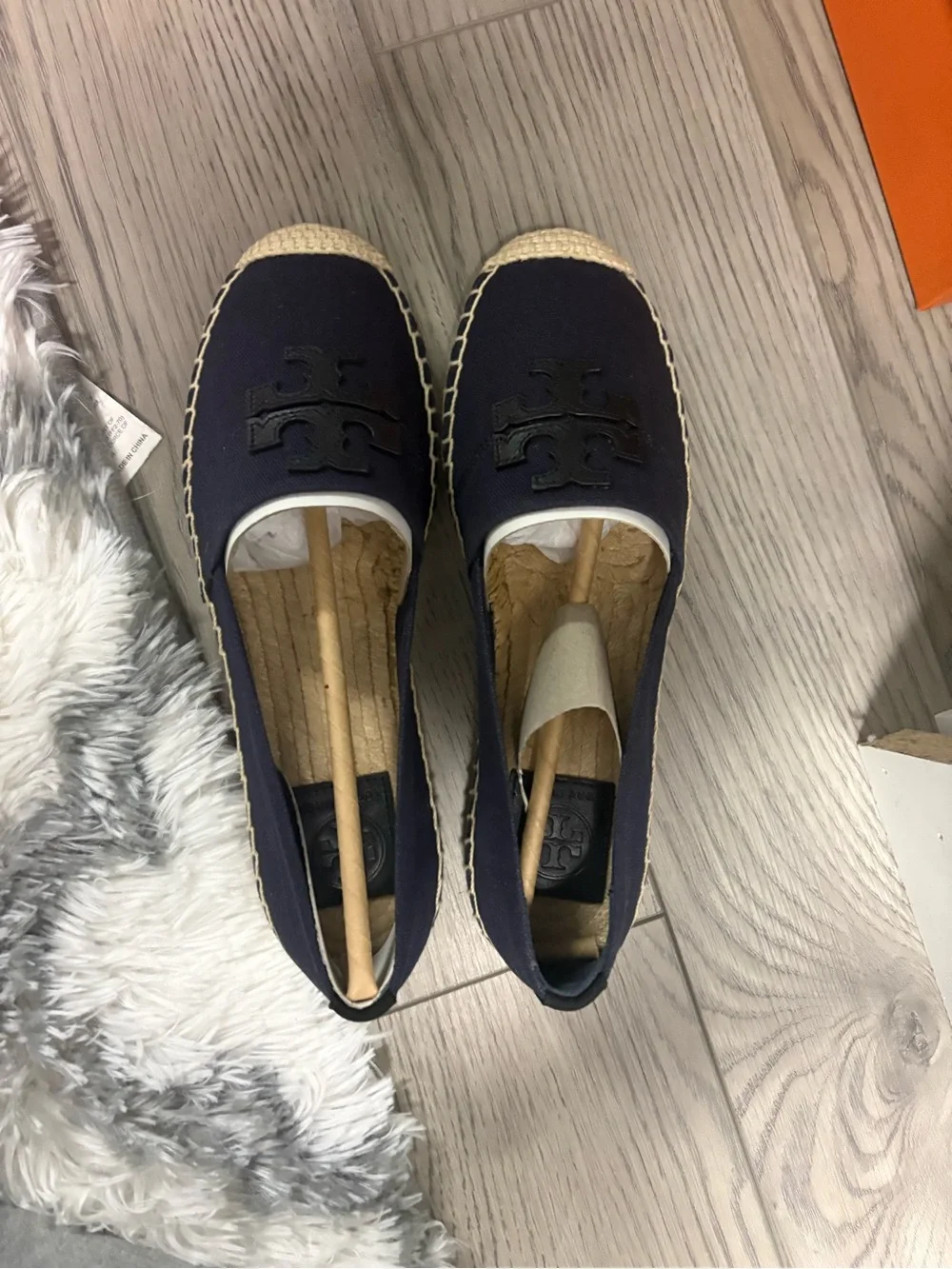 Tory Burch Navy Canvas Espadrille Slip-Ons with Black Logo - Picture 3 of 3